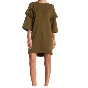 Army Green Ruffle Sleeve Dress